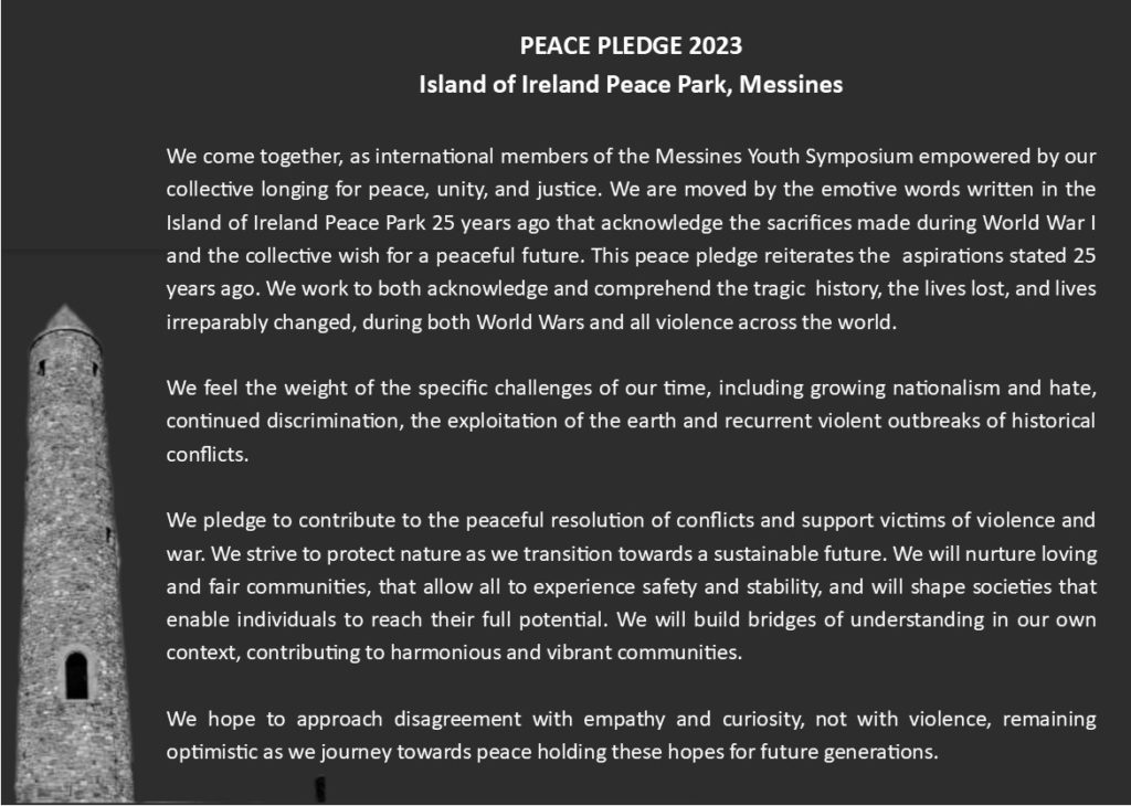 Image and PDF Link to the new modern Peace Pledge created by the group in Messines, Belgium. 