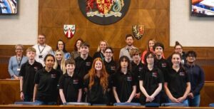 Photo of all Youth Council Members in the Chambers at County Hall, Carmarthen